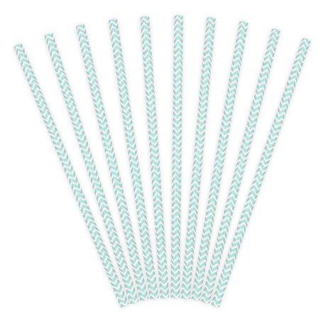 10 stk Papirsugerør Zigzag lyseblå - hvid