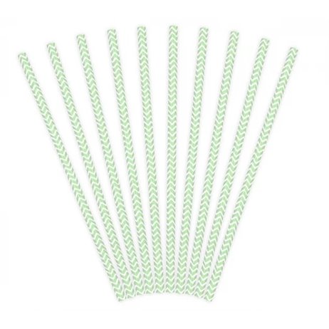 10 stk Papirsugerør Zigzag lysegrøn - hvid