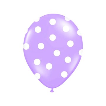 6 stk. Latexballoner lavendel hvide prikker – Perfekt til festdekoration 30 cm