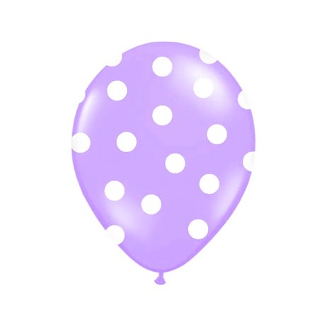 6 stk Lavendel balloner med hvide prikker