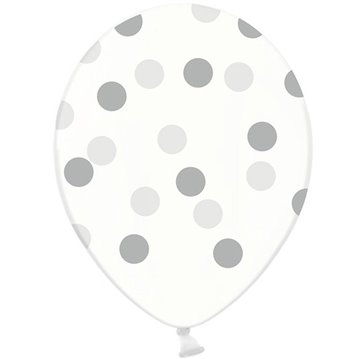 6 stk Krystal klar balloner med s&oslash;lv prikker