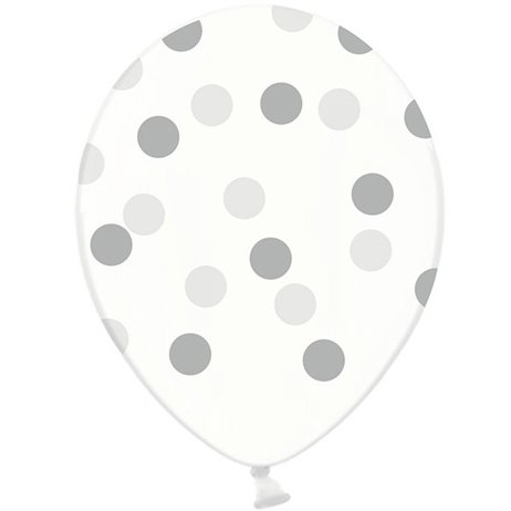 6 stk Krystal klar balloner med sølv prikker