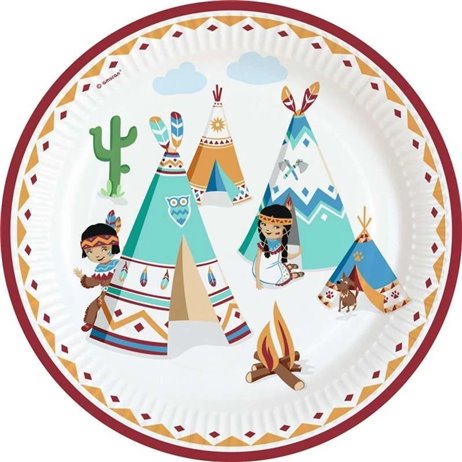 8 stk Paptallerkner Tepee & Tomahawk 23 cm 8 stk Paptallerkner Tepee & Tomahawk 23 cm
