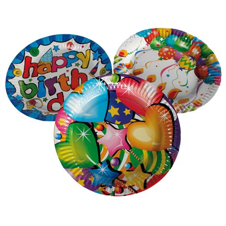 6 stk Paptallerkner Happy Birthday 23 cm