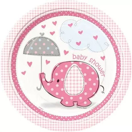 8 stk Paptallerkner Baby Shower lyserød  - 21,9 cm