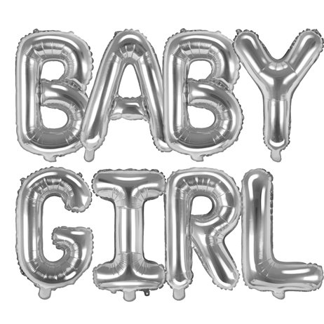 Baby girl - tekst 14" pakket i sæt - sølv