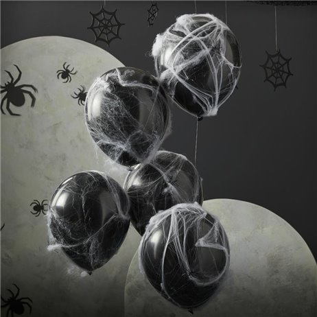 5 Stk Sort balloner med spindelvæv og edderkopper
