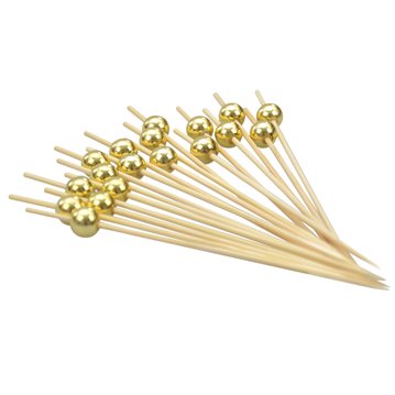 24 stk Cocktailpinde med guld kugle 12 cm 24 stk Cocktailpinde med guld kugle 12 cm