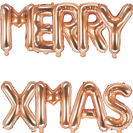 Merry xmas - tekst 14" pakket i sæt - rose guld Merry xmas - tekst 14" pakket i sæt - rose guld