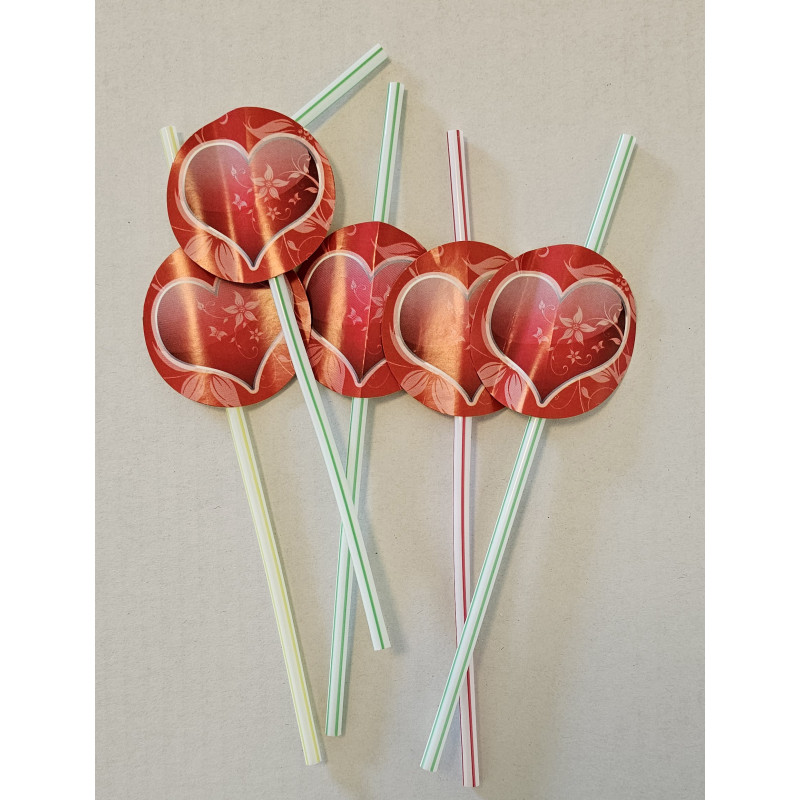 5 stk Sugerør med knæk og hjerte pynt 21 cm