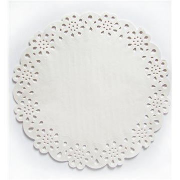 12 stk. Hvide Papirunderlag med Blondekant - Elegance til Festbordet 27 cm