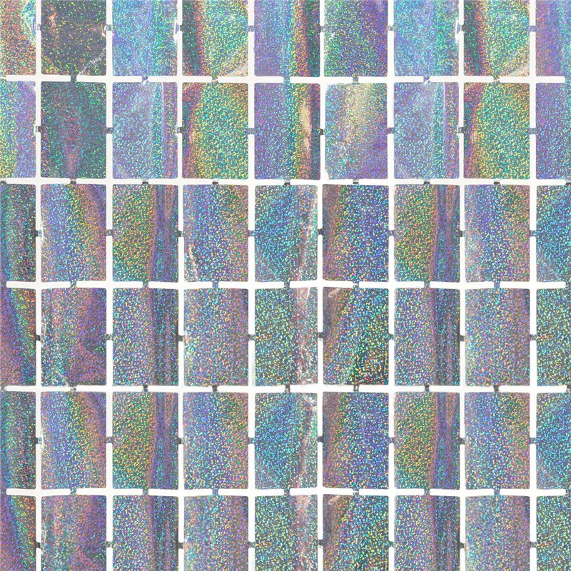 Festgardin - dørforhæng holografiske firkanter Sølv - 100x200cm