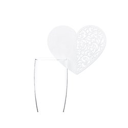 10 stk. Hjerte Bordkort hvid blomstermønster – Elegant dekoration til bryllup & fest 81x91 mm