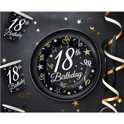 6 stk Paptallerken 18 års Birthday - 18cm - Sort 6 stk Paptallerken 18 års Birthday - 18cm - Sort