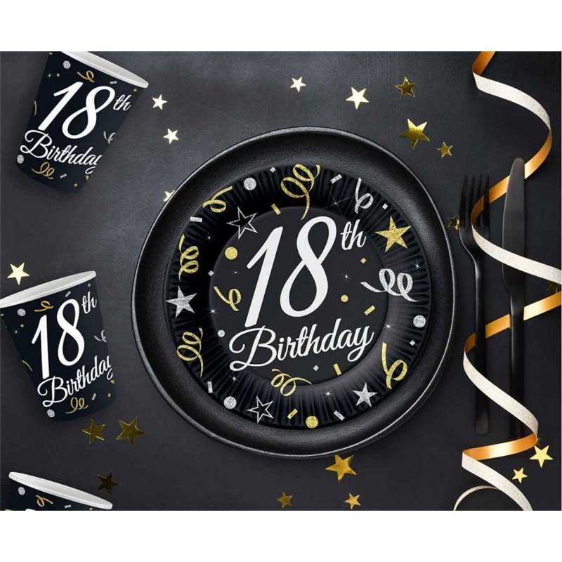 6 stk Paptallerken 18 års Birthday - 18cm - Sort 6 stk Paptallerken 18 års Birthday - 18cm - Sort