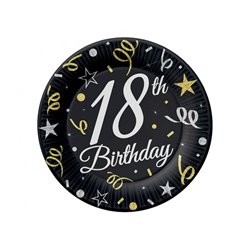 6 stk Paptallerken 18 års Birthday - 18cm - Sort 6 stk Paptallerken 18 års Birthday - 18cm - Sort