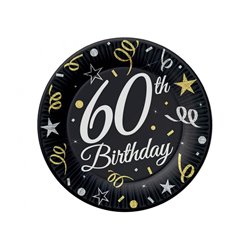 6 stk Paptallerken 60 års Birthday - 18cm - Sort 6 stk Paptallerken 60 års Birthday - 18cm - Sort