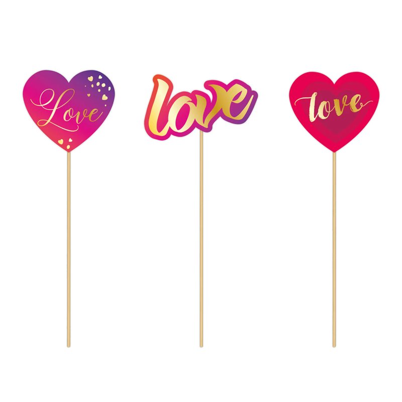 3 Stk Love Caketoppers - Tilføj Et Touch Af Kærlighed Til Din Fest