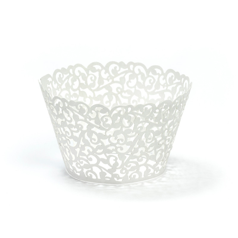 6 stk Cupcake wrappers Muffinkopper hvid med udskåret ornament 6 stk Cupcake wrappers Muffinkopper hvid med udskåret ornament