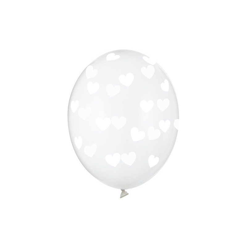 50 stk Krystal klar balloner med hvide hjerter