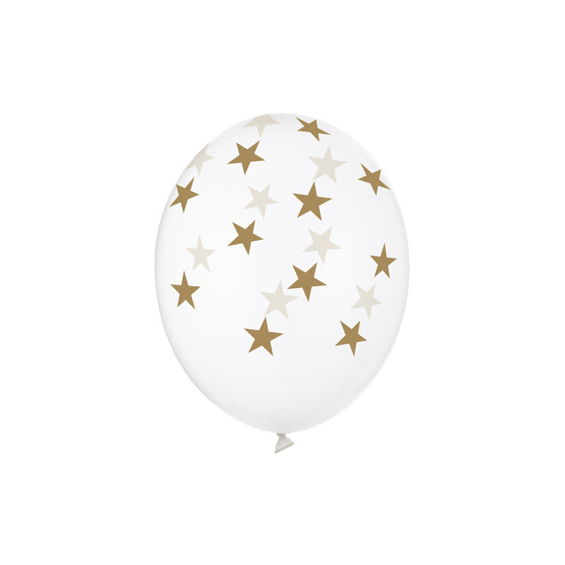 6 stk Krystal klar balloner med guld stjerner