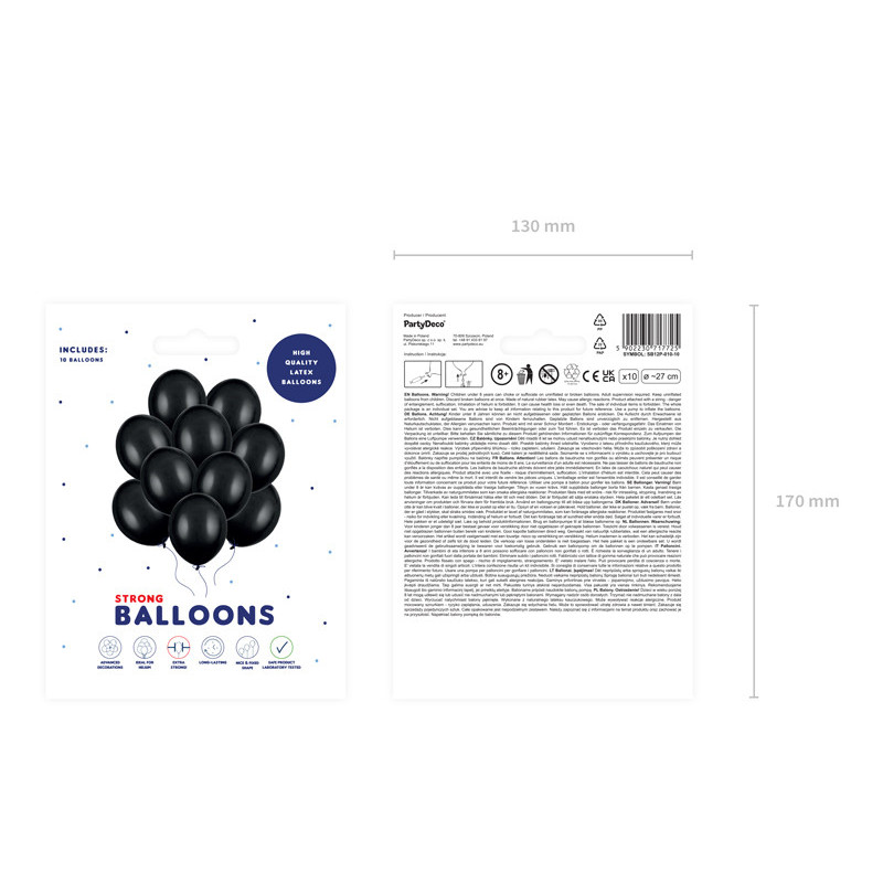 10 stk Standard sort balloner - str 10" 10 stk Standard sort balloner - str 10"