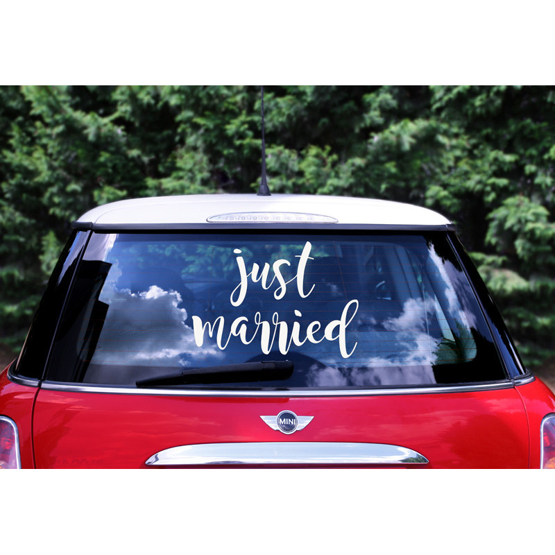 Just Married Stickers - Tilføj et romantisk touch til bryllupsbilen