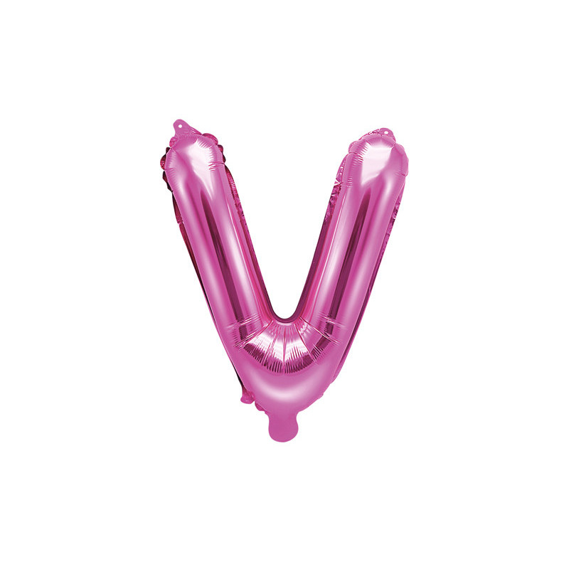 Hot pink V bogstav ballon -  ca 35 cm