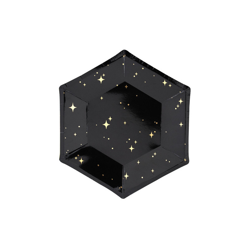 6 stk Sekskantede engangstallerken i sort 20cm