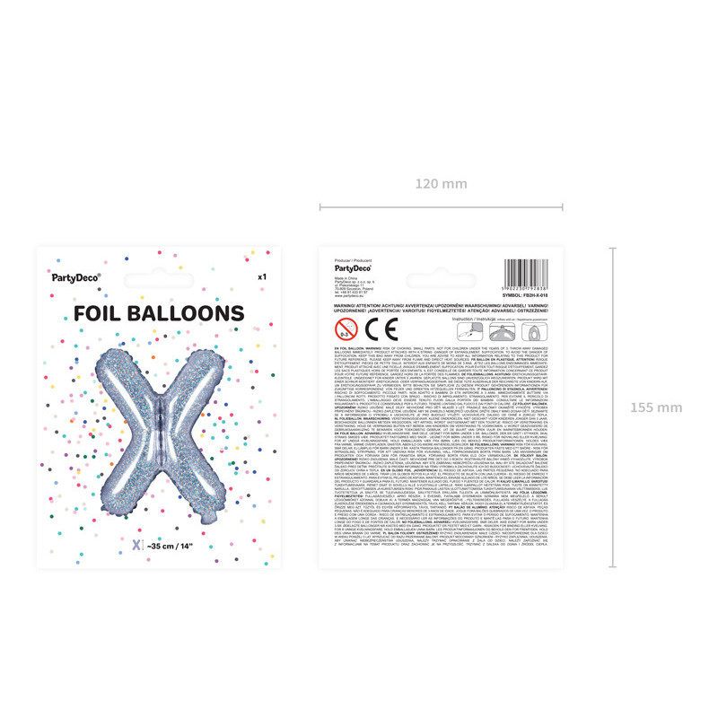 Holografisk X bogstav ballon -  ca 35 cm