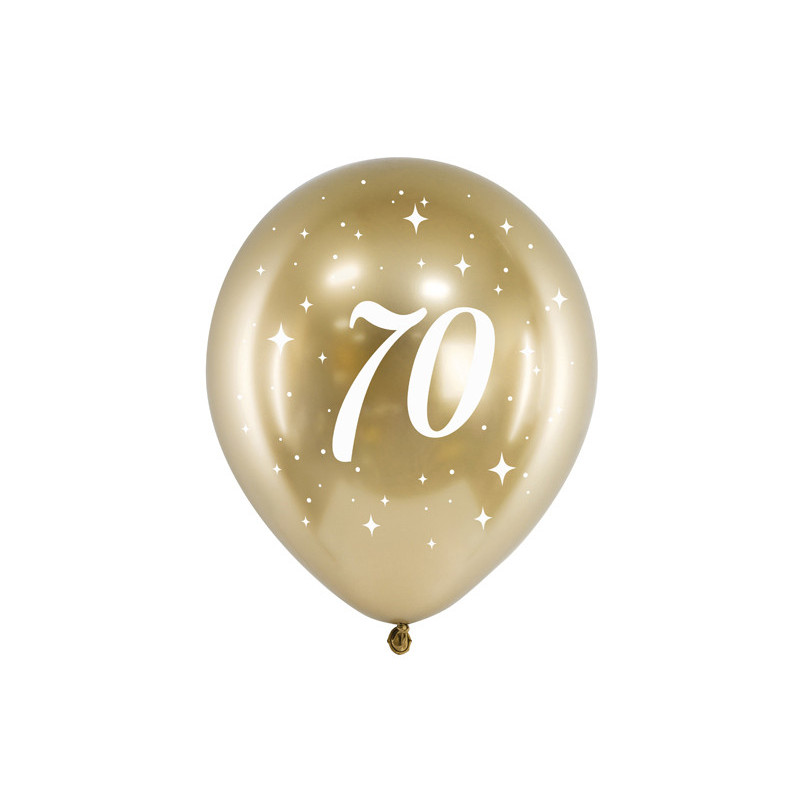 6 stk. Chrome 70 år fødselsdagsballoner- Guld 12"