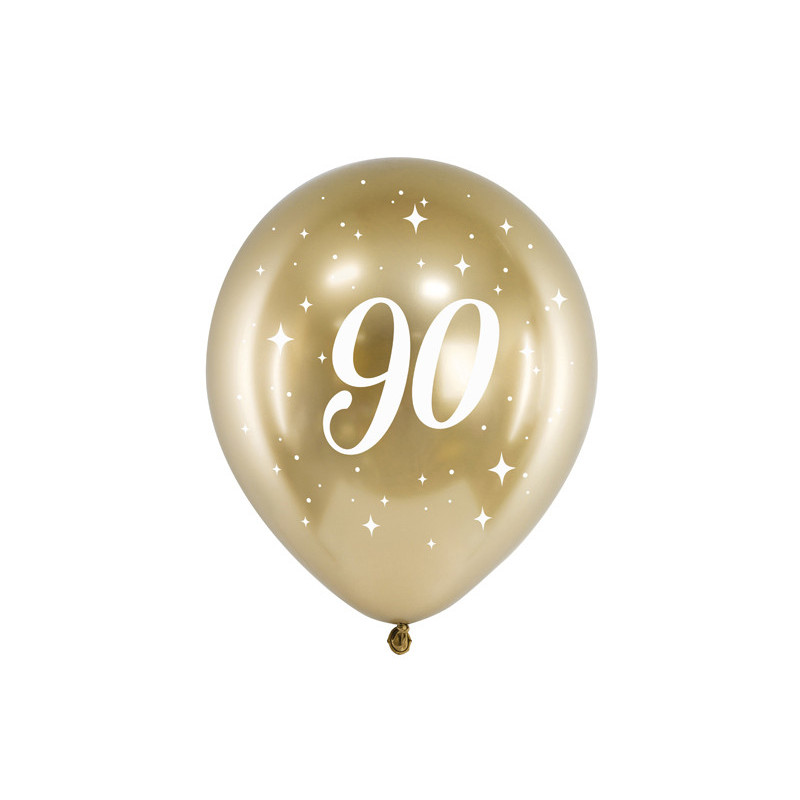 6 stk. Chrome 90 år fødselsdagsballoner- Guld 12"
