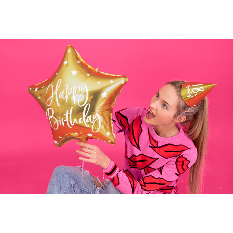 Happy Birthday guld stjerne 18.5" folieballon