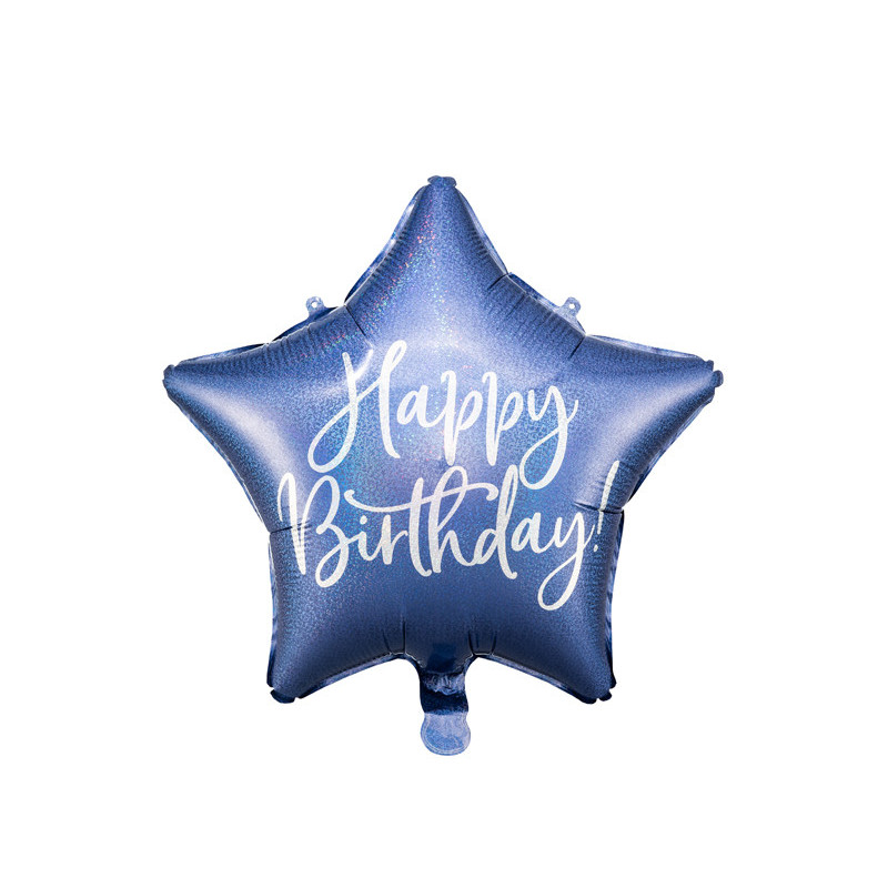 Happy Birthday blå stjerne 18.5" folieballon
