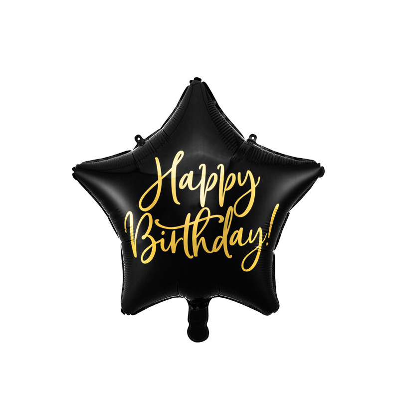Happy Birthday sort stjerne 18.5" folieballon