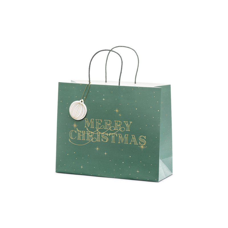 1 stk Jule gavepose med hank, grøn 32,5x26,5x11,5cm