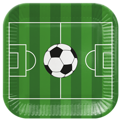 8 stk Kvadratiske paptallerkner Fodbold - 23 cm Plastik fri