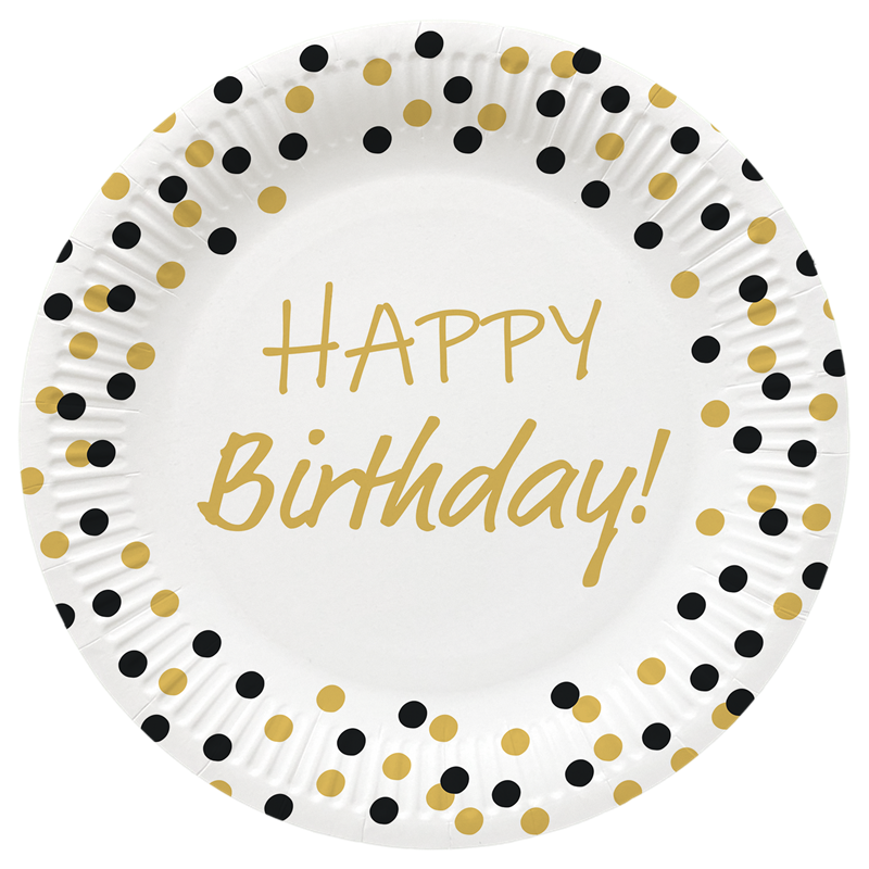 8 stk Paptallerkner Happy Birthday - 23 cm Plastik fri 