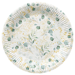8 stk Paptallerkner Guld eukalyptus - 23 cm Plastik fri