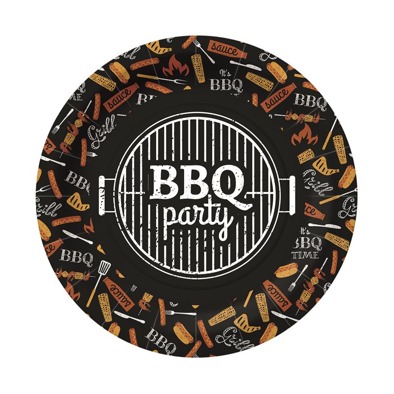 10 stk Paptallerkner BBQ Party - 23 cm Plastik fri 