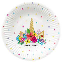 8 stk Paptallerkner Enhjørning - 18 cm Plastik fri