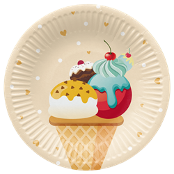 8 stk Paptallerkner Ice cream- 18 cm Plastik fri