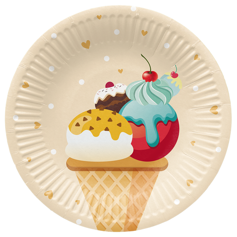 8 stk Paptallerkner Ice cream- 18 cm Plastik fri 