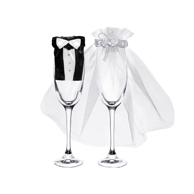 2 stk. Elegante Bryllupssæt: Moderne Glas og Tøj til Brudeparret