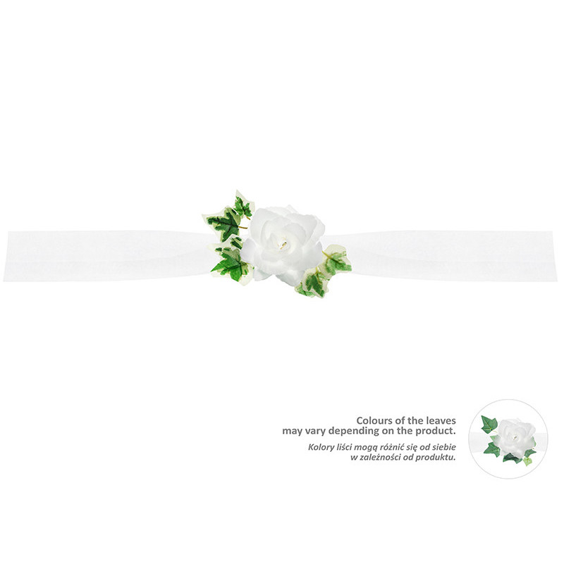 1 stk. Hvid Tylguirlande med Roser og Grønne Blade, 1.7m