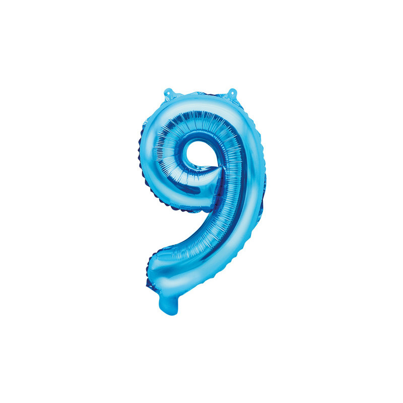 1 stk. Blå Folieballon Formet som Nummer '9', 35cm