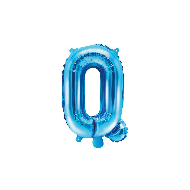 1 stk. Folieballon i Metallisk Blå, Formet som Bogstavet 'Q', 35cm