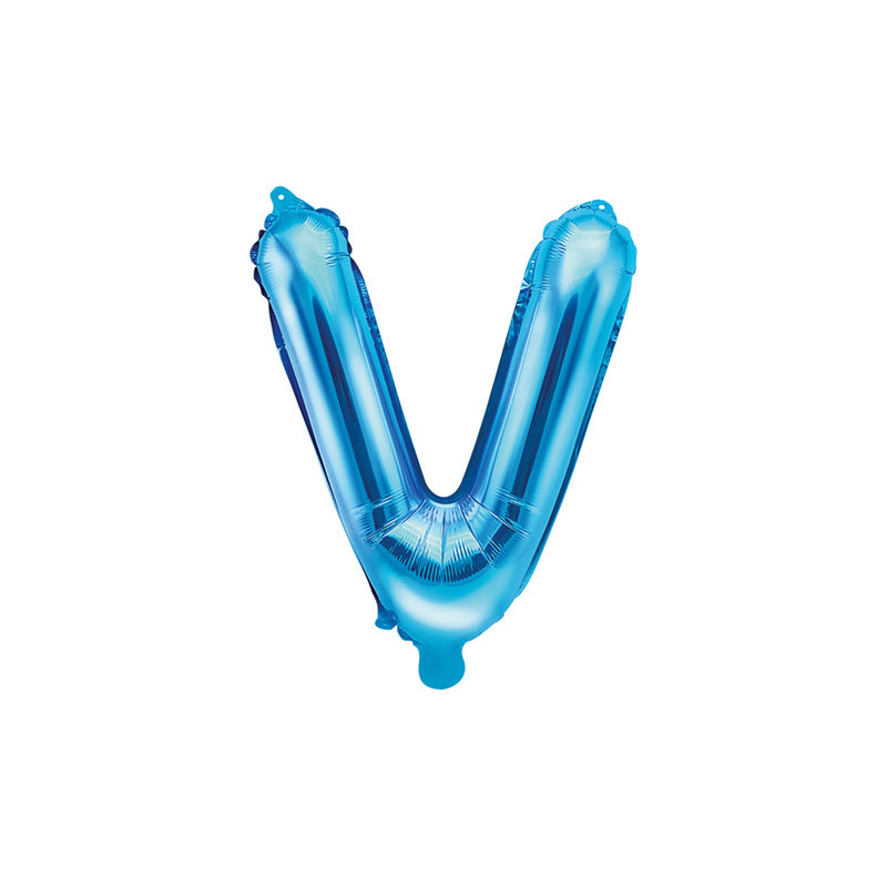 1 stk. Blå Folieballon Formet som Bogstavet 'V', 35cm
