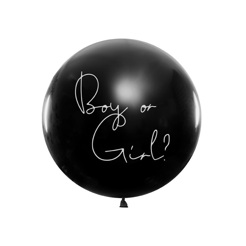 1 stk. Sort Kønsafsløringsballon med Blå Konfetti, 1m Diameter til Dreng