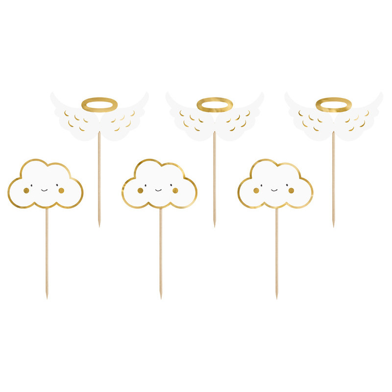 12 stk. Sky og Vinger Cupcake Pynt i Blandede Designs, 12.5 cm